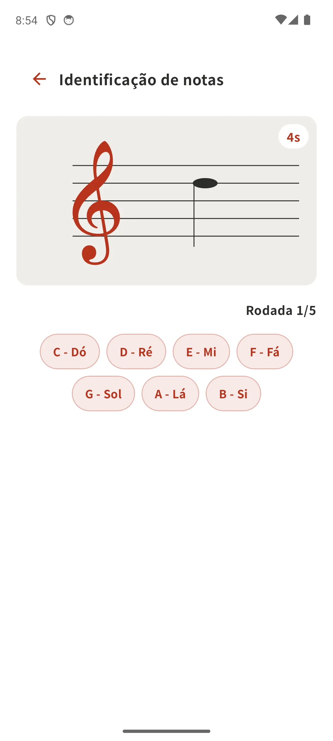 Jogo de identificação de notas em andamento